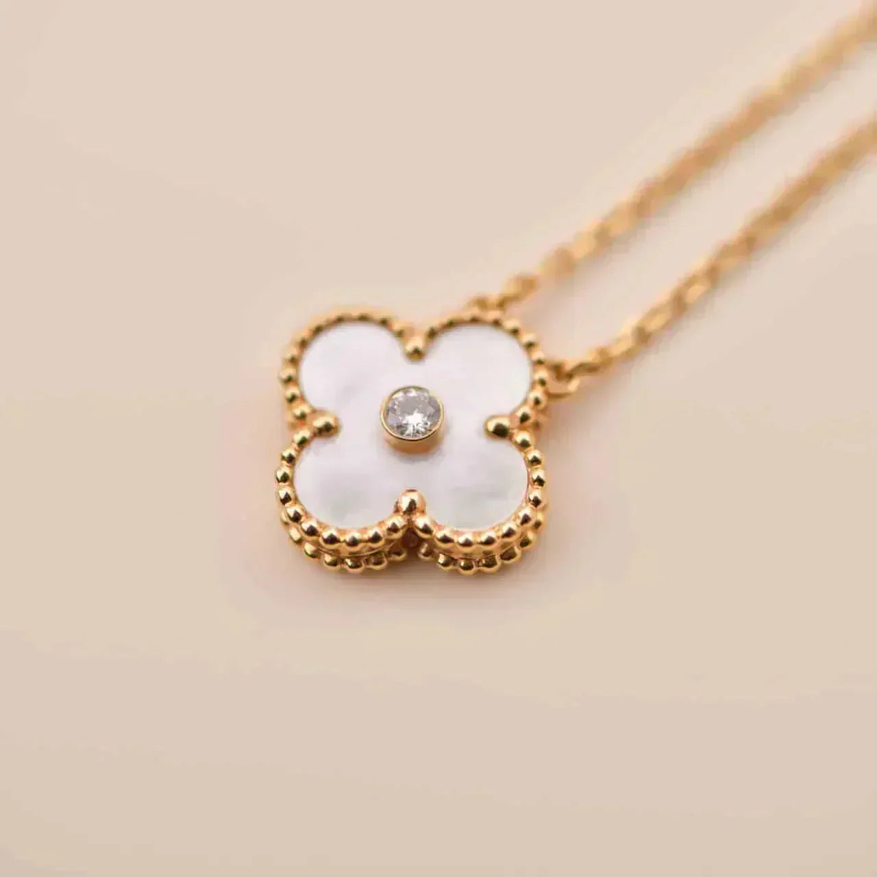 [Aurelle Style]CLOVER 15MM DIAMOND WHITE FRITILLARIA NECKLACE