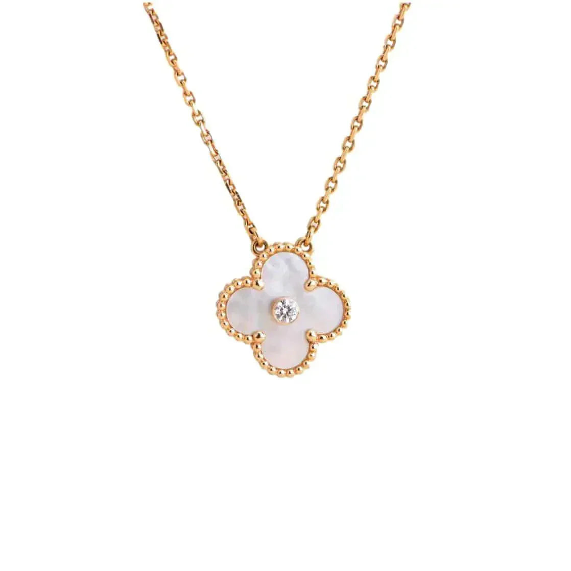 [Aurelle Style]CLOVER 15MM DIAMOND WHITE FRITILLARIA NECKLACE