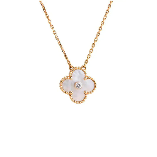 [Aurelle Style]CLOVER 15MM DIAMOND WHITE FRITILLARIA NECKLACE
