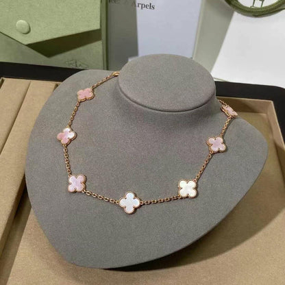 [Aurelle Style]CLOVER 10 MOTIFS PINK MOP NECKLACE