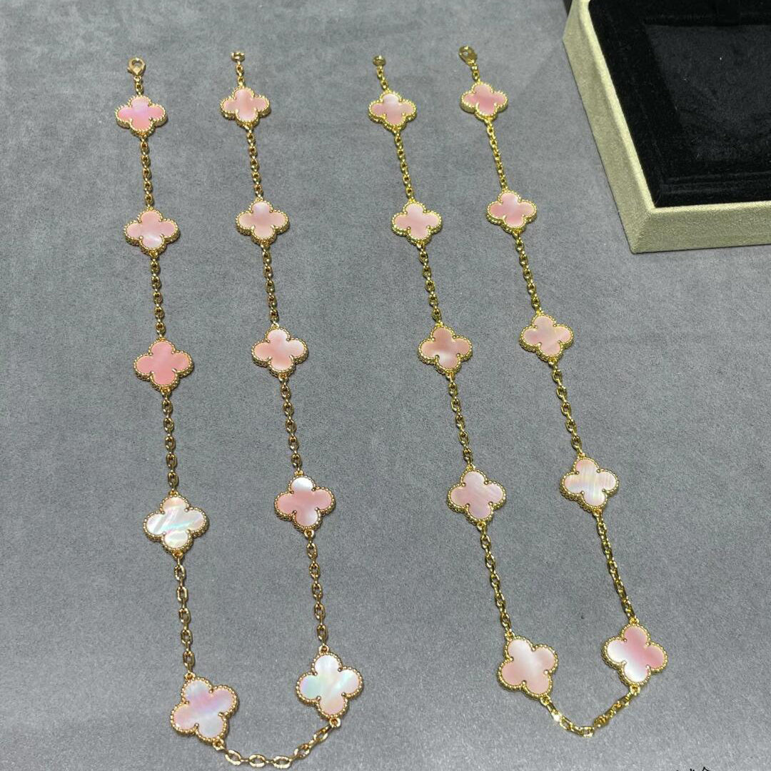 [Aurelle Style]CLOVER 10 MOTIFS PINK MOP NECKLACE