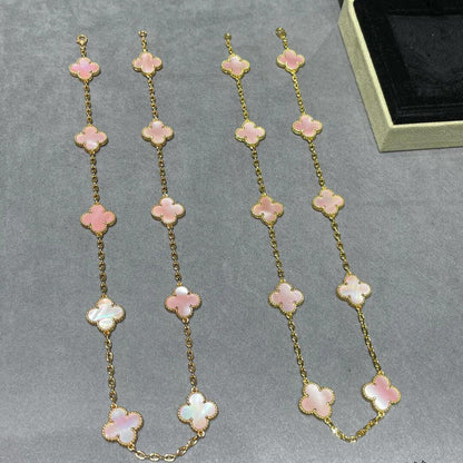 [Aurelle Style]CLOVER 10 MOTIFS PINK MOP NECKLACE