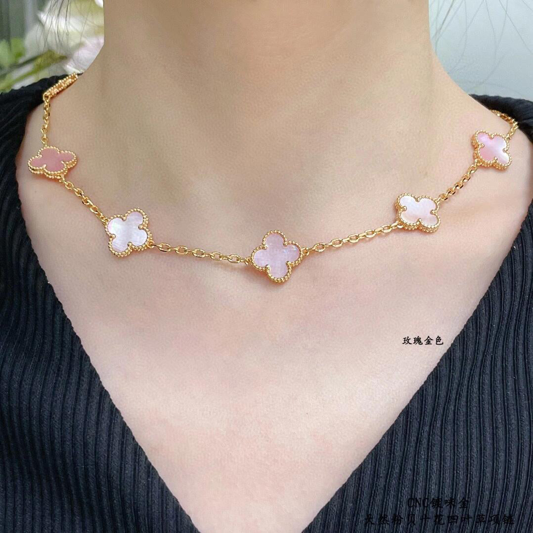 [Aurelle Style]CLOVER 10 MOTIFS PINK MOP NECKLACE