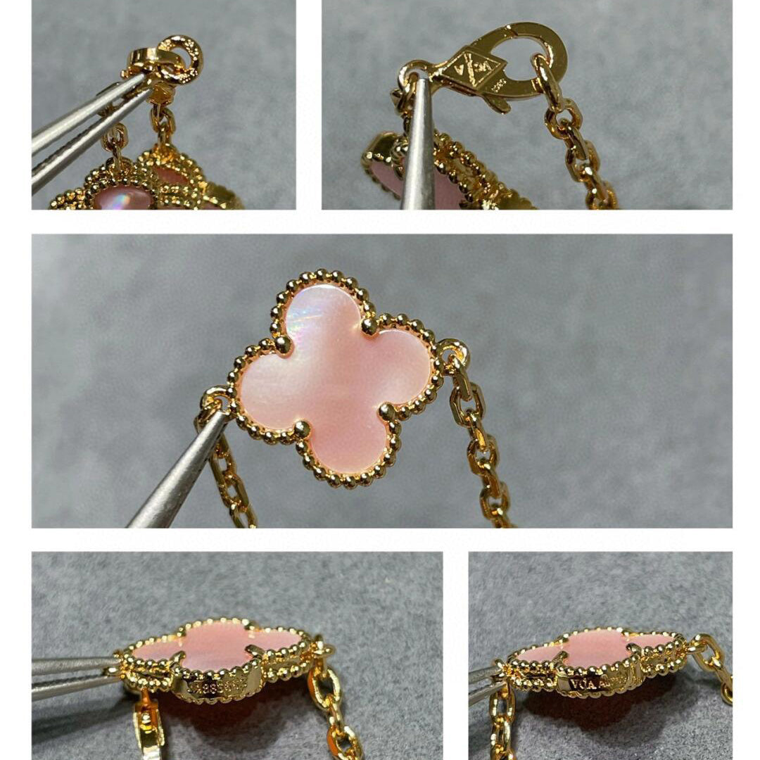 [Aurelle Style]CLOVER 10 MOTIFS PINK MOP NECKLACE