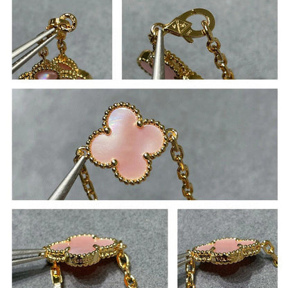 [Aurelle Style]CLOVER 10 MOTIFS PINK MOP NECKLACE