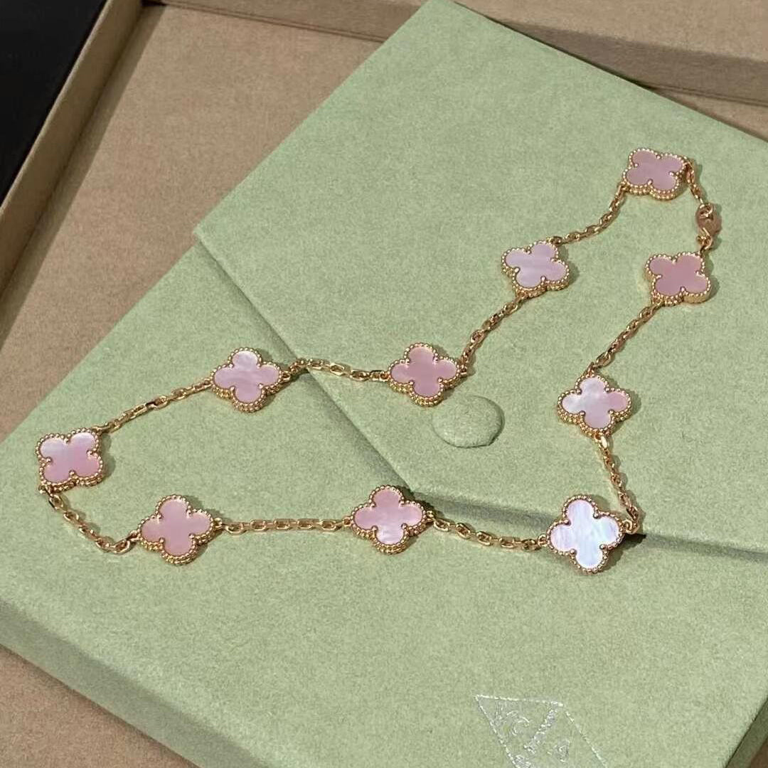 [Aurelle Style]CLOVER 10 MOTIFS PINK MOP NECKLACE
