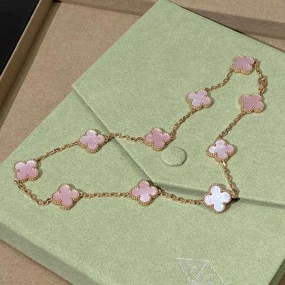 [Aurelle Style]CLOVER 10 MOTIFS PINK MOP NECKLACE
