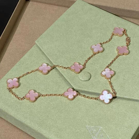 [Aurelle Style]CLOVER 10 MOTIFS PINK MOP NECKLACE