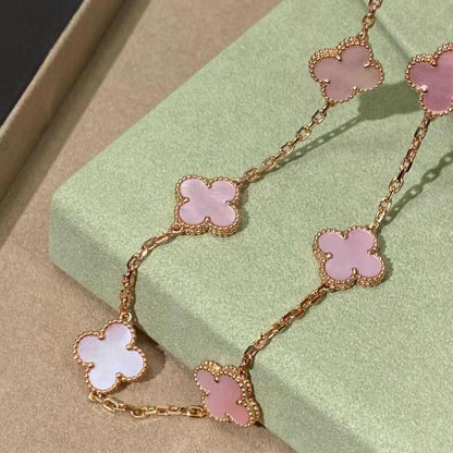 [Aurelle Style]CLOVER 10 MOTIFS PINK MOP NECKLACE