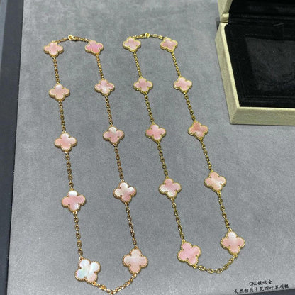 [Aurelle Style]CLOVER 10 MOTIFS PINK MOP NECKLACE