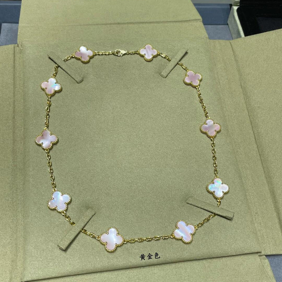 [Aurelle Style]CLOVER 10 MOTIFS PINK MOP NECKLACE