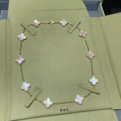[Aurelle Style]CLOVER 10 MOTIFS PINK MOP NECKLACE
