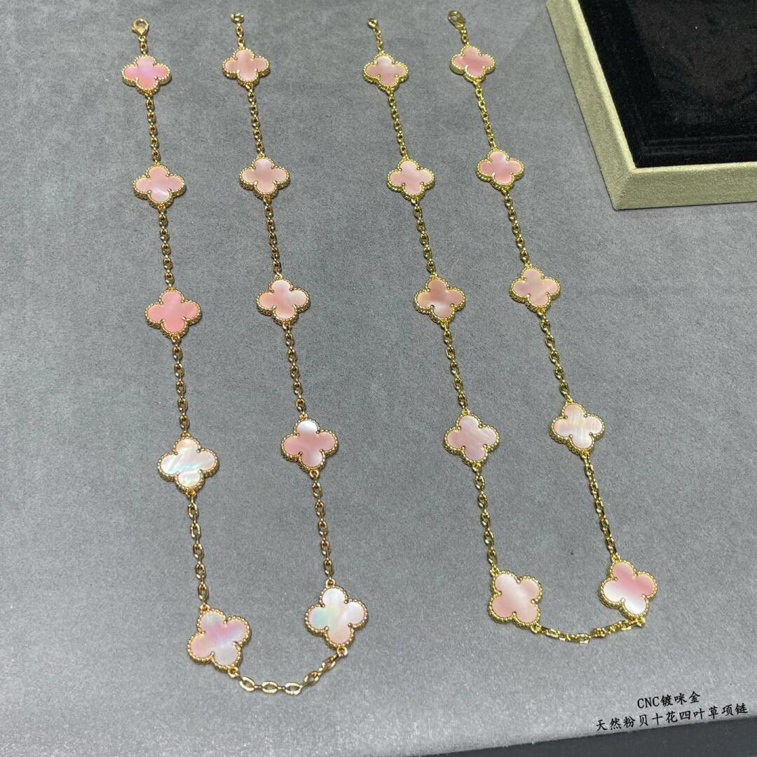 [Aurelle Style]CLOVER 10 MOTIFS PINK MOP NECKLACE