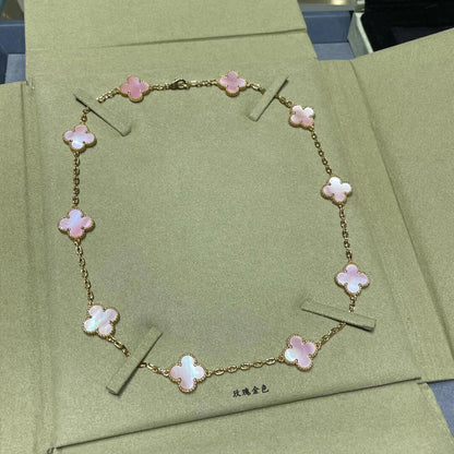 [Aurelle Style]CLOVER 10 MOTIFS PINK MOP NECKLACE