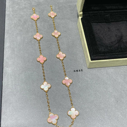 [Aurelle Style]CLOVER 10 MOTIFS PINK MOP NECKLACE