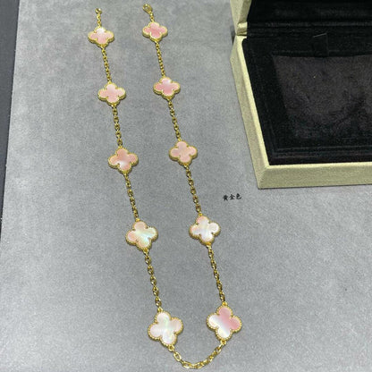 [Aurelle Style]CLOVER 10 MOTIFS PINK MOP NECKLACE