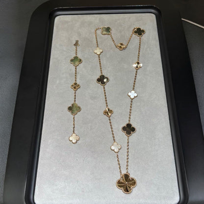 [Aurelle Style]DETACHABLE CLOVER 15(11+4) FLOWER ROSE GOLD NECKLACE SET