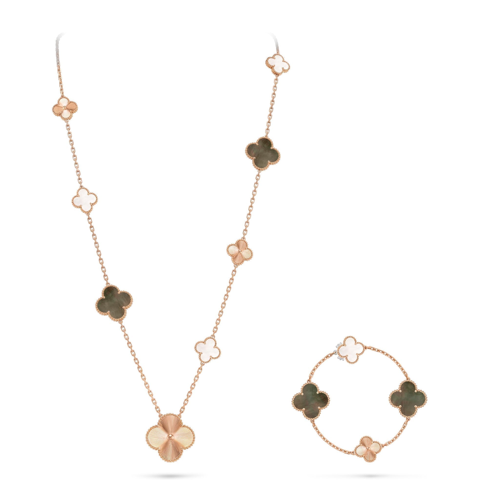 [Aurelle Style]DETACHABLE CLOVER 15(11+4) FLOWER ROSE GOLD NECKLACE SET