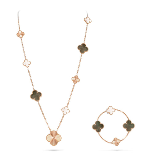 [Aurelle Style]DETACHABLE CLOVER 15(11+4) FLOWER ROSE GOLD NECKLACE SET