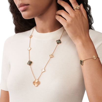 [Aurelle Style]DETACHABLE CLOVER 15(11+4) FLOWER ROSE GOLD NECKLACE SET