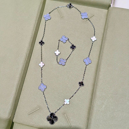[Aurelle Style]DETACHABLE CLOVER 15(11+4) FLOWER SILVER NECKLACE SET