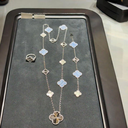 [Aurelle Style]DETACHABLE CLOVER 15(11+4) FLOWER SILVER NECKLACE SET