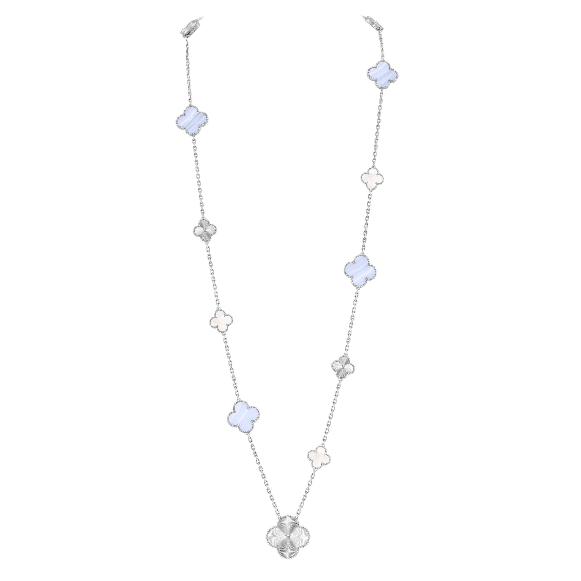[Aurelle Style]DETACHABLE CLOVER 15(11+4) FLOWER SILVER NECKLACE SET