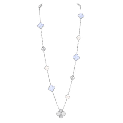 [Aurelle Style]DETACHABLE CLOVER 15(11+4) FLOWER SILVER NECKLACE SET