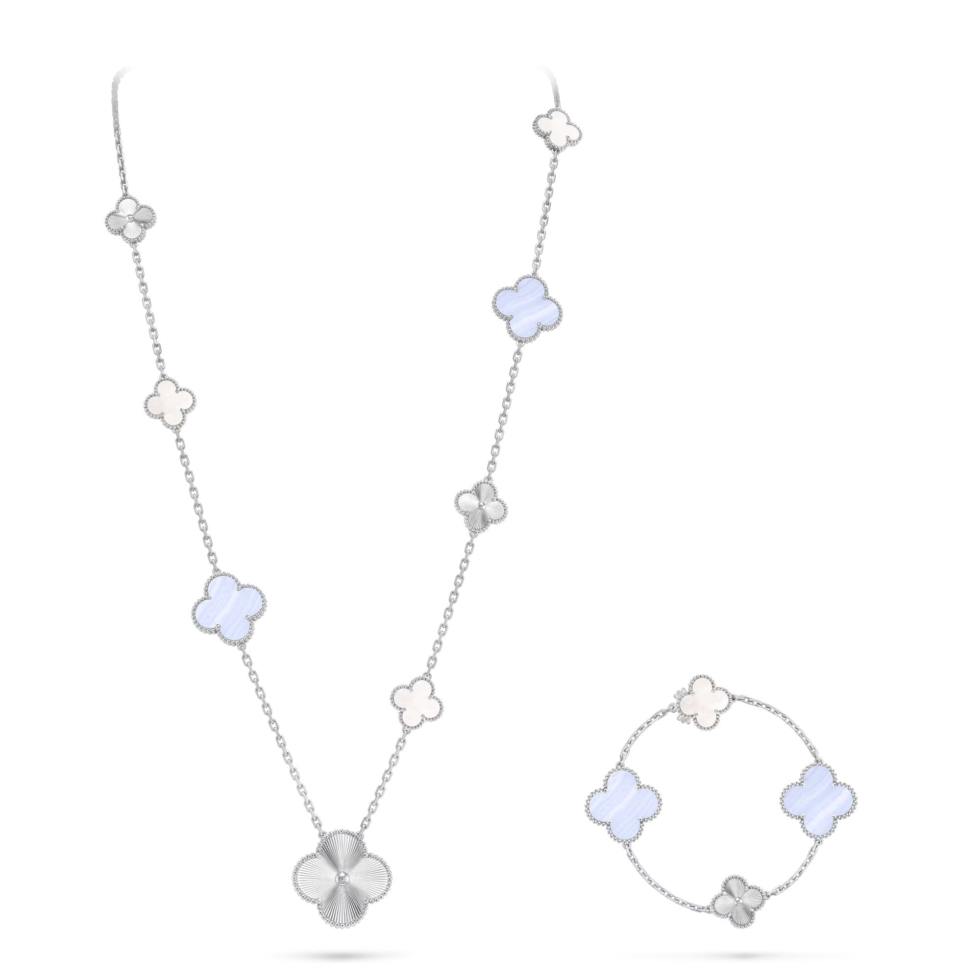 [Aurelle Style]DETACHABLE CLOVER 15(11+4) FLOWER SILVER NECKLACE SET