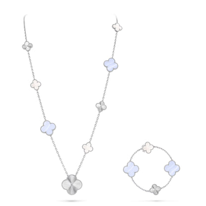 [Aurelle Style]DETACHABLE CLOVER 15(11+4) FLOWER SILVER NECKLACE SET