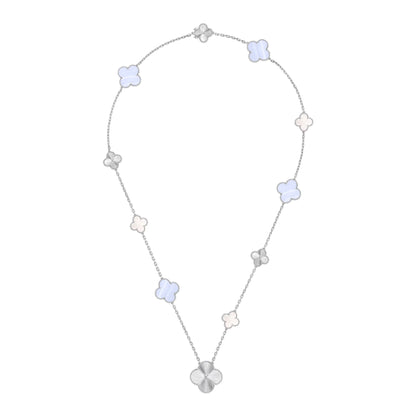 [Aurelle Style]DETACHABLE CLOVER 15(11+4) FLOWER SILVER NECKLACE SET