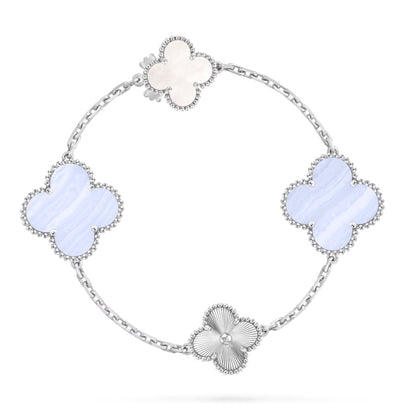 [Aurelle Style]DETACHABLE CLOVER 15(11+4) FLOWER SILVER NECKLACE SET