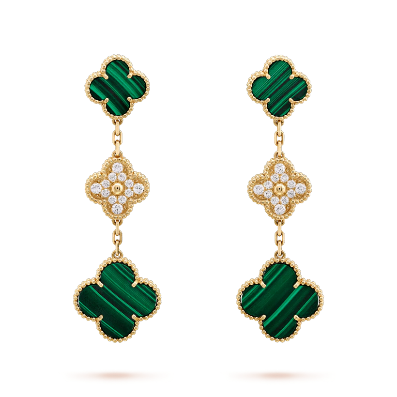 [Aurelle Style]CLOVER EARRINGS GOLD MALACHITE DIAMOND 3 MOTIF