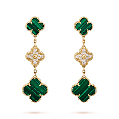 [Aurelle Style]CLOVER EARRINGS GOLD MALACHITE DIAMOND 3 MOTIF