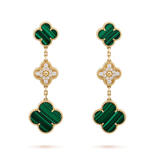 [Aurelle Style]CLOVER EARRINGS GOLD MALACHITE DIAMOND 3 MOTIF