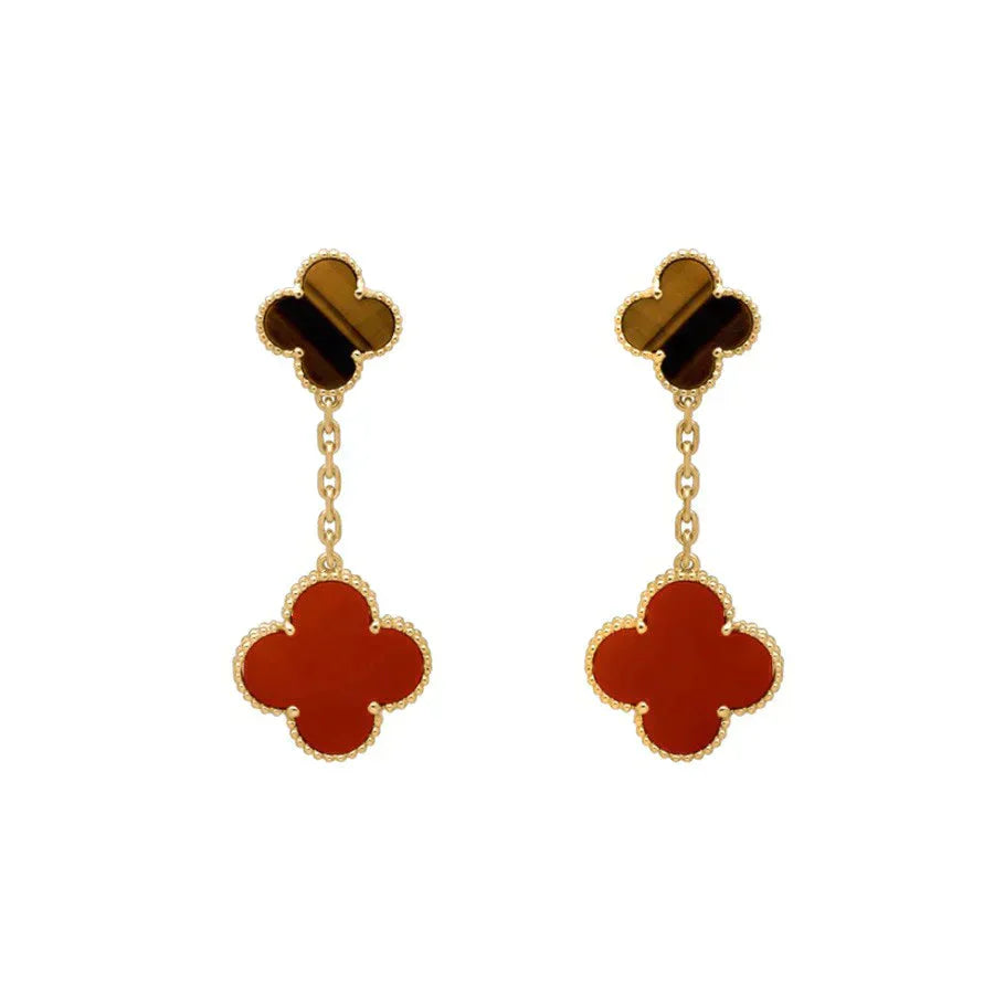 [Aurelle Style]CLOVER  2 MOTIF  TIGER EYE CARNELIAN EARRINGS