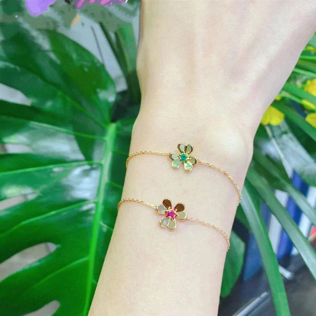 [Aurelle Style]FRIVOLE GOLD FLOWER PINK MALACHITE BRACELET