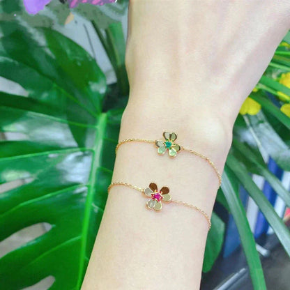 [Aurelle Style]FRIVOLE GOLD FLOWER PINK MALACHITE BRACELET