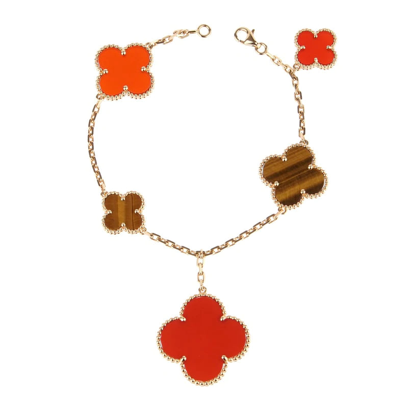 [Aurelle Style]CLOVER BRACELET 5 MOTIFS CARNELIAN TIGER EYE