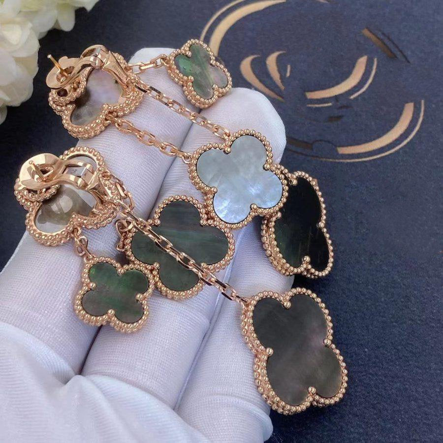 [Aurelle Style]CLOVER EARRINGS DARK MOP 4 MOTIFS ROSE GOLD