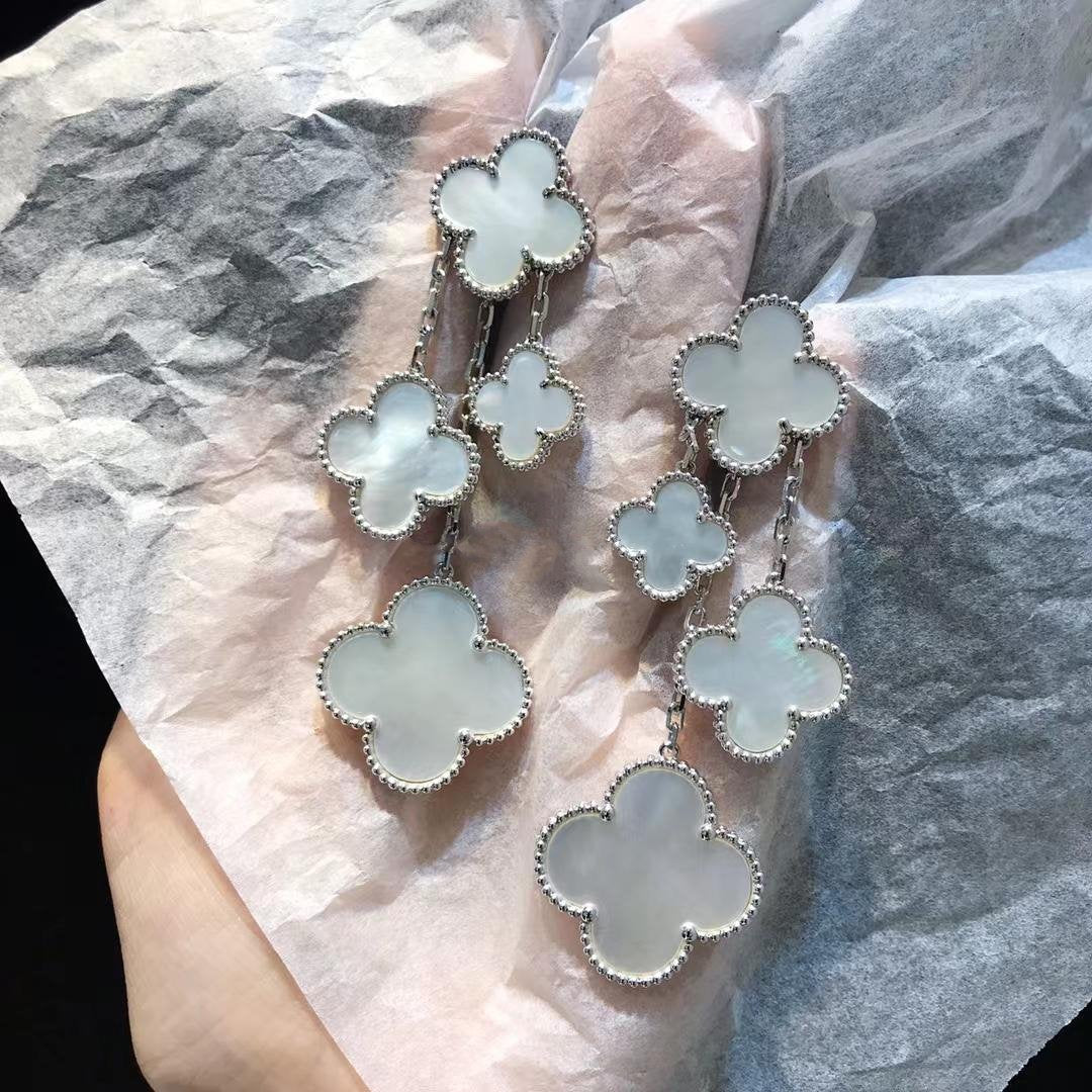 [Aurelle Style]CLOVER EARRINGS WHITE MOP 4 MOTIFS SILVER
