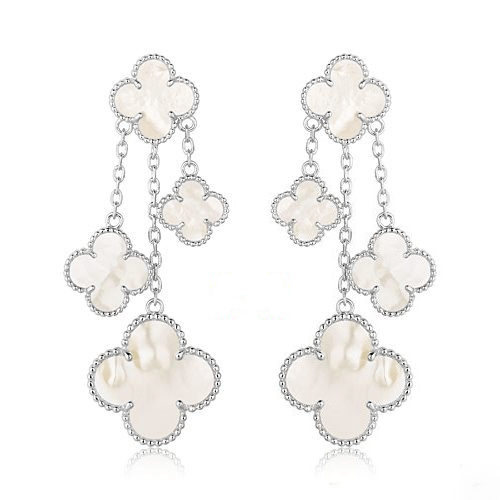 [Aurelle Style]CLOVER EARRINGS WHITE MOP 4 MOTIFS SILVER