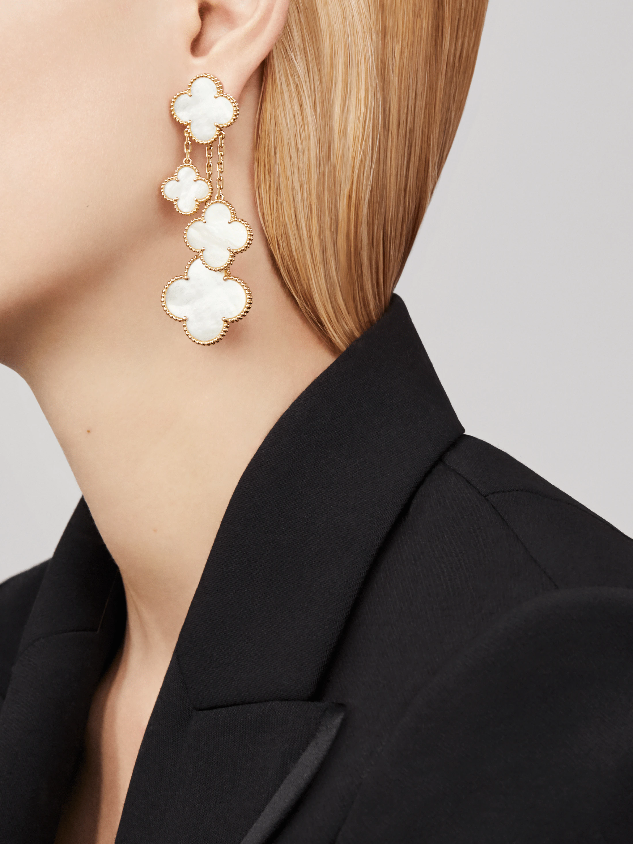 [Aurelle Style]CLOVER EARRINGS WHITE MOP 4 MOTIFS GOLD