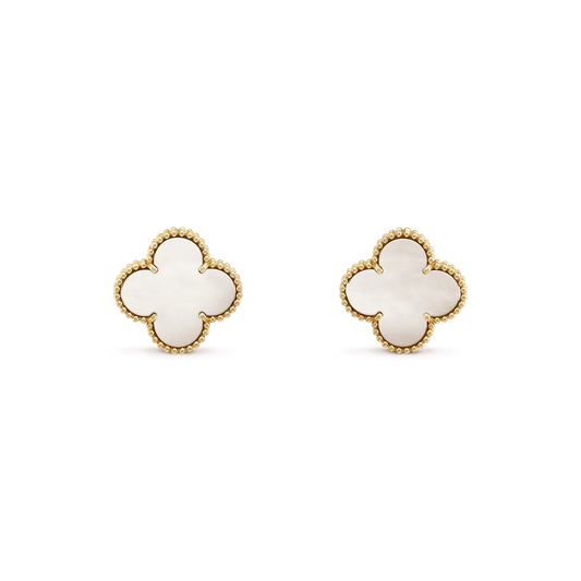 [Aurelle Style]CLOVER MEDIUM 1 MOTIFS  WHITE MOP STUD EARRINGS