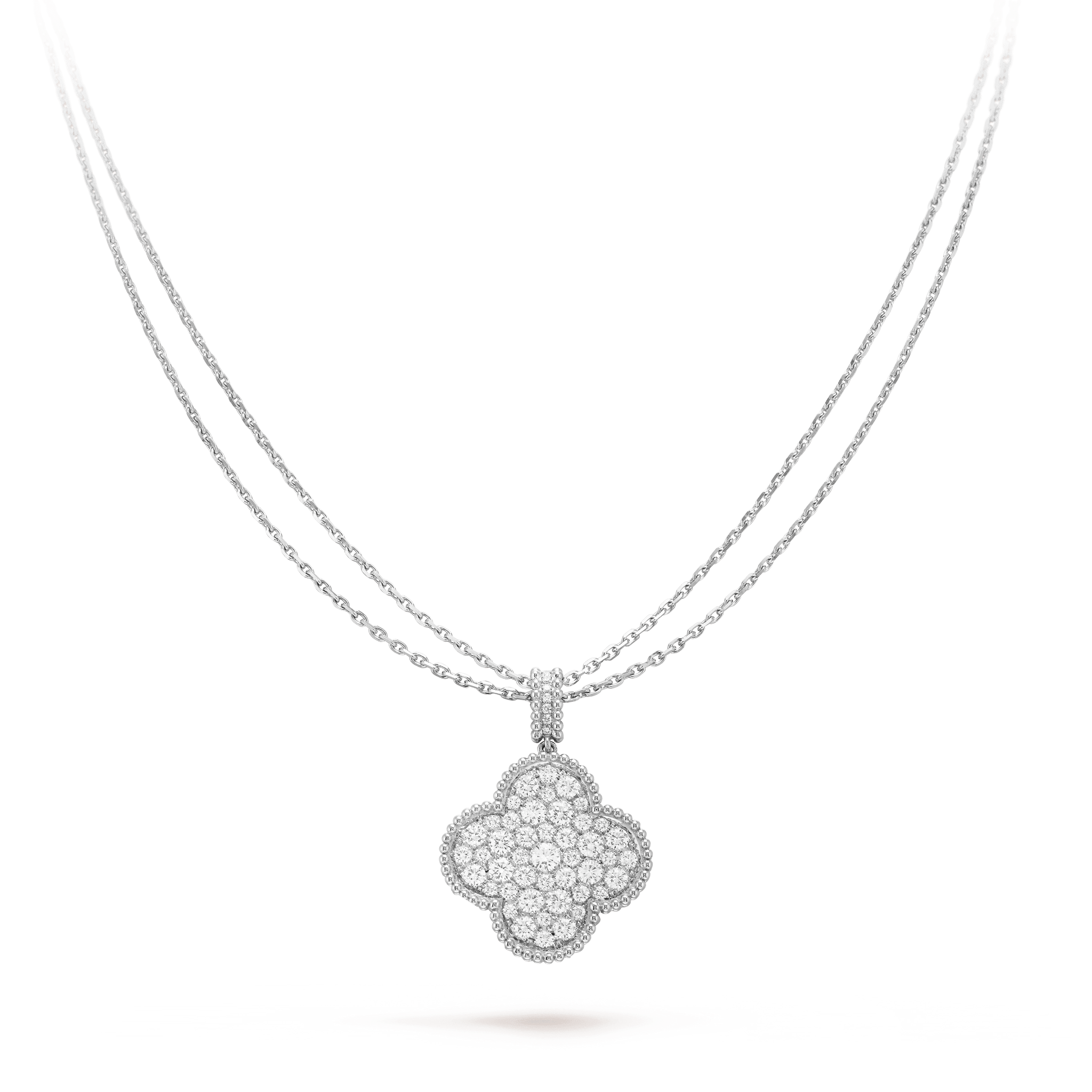 [TOP]CLOVER 25MM SILVER FULL DIAMOND BIG CLOVER NECKLACE