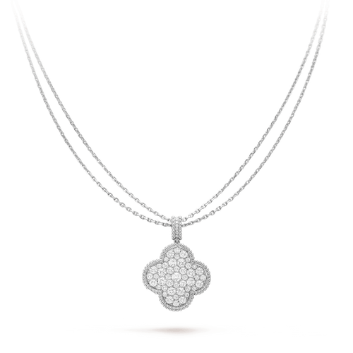 [TOP]CLOVER 25MM SILVER FULL DIAMOND BIG CLOVER NECKLACE