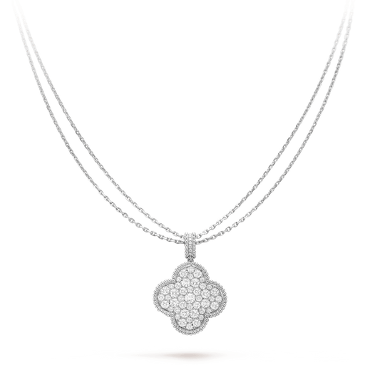 [Aurelle Style]CLOVER 25MM SILVER FULL DIAMOND BIG CLOVER NECKLACE