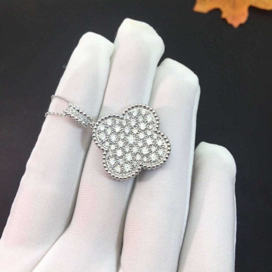 [Aurelle Style]CLOVER 25MM SILVER FULL DIAMOND BIG CLOVER NECKLACE