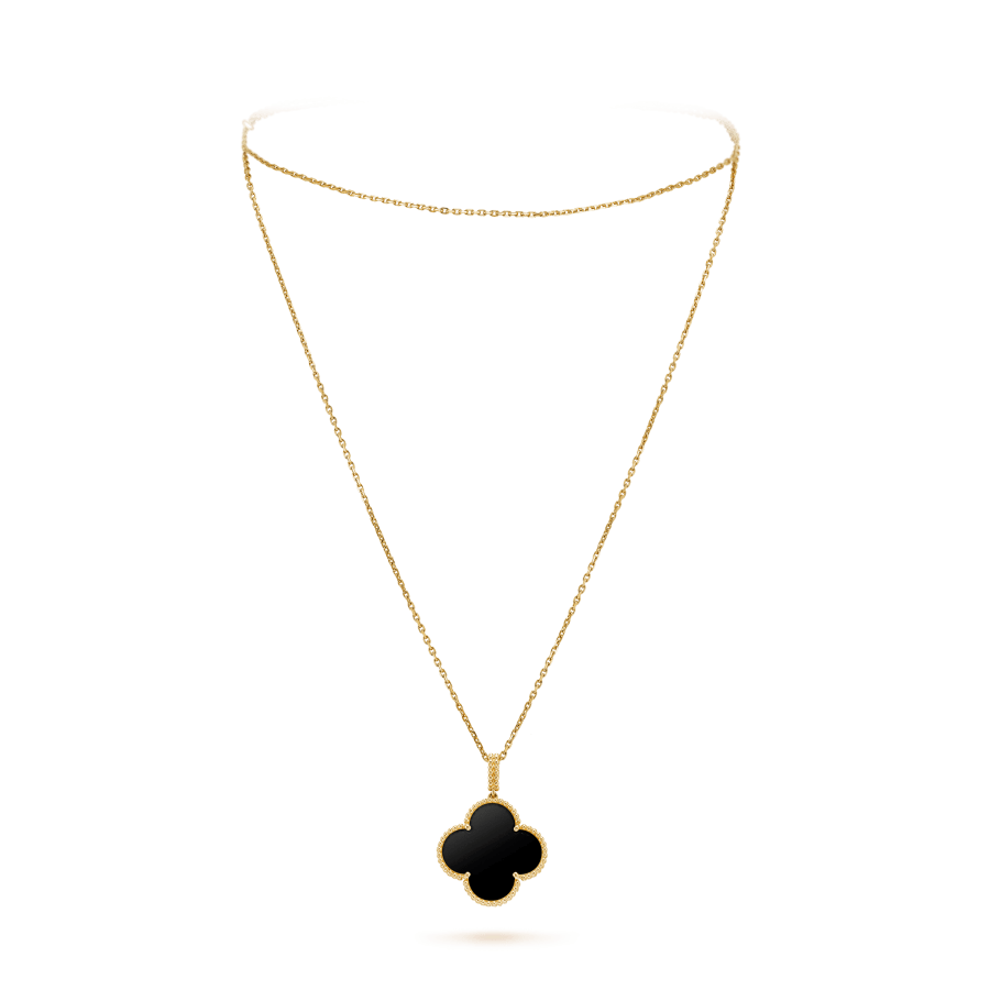 [Aurelle Style]CLOVER 25MM GOLD ONYX BIG CLOVER NECKLACE