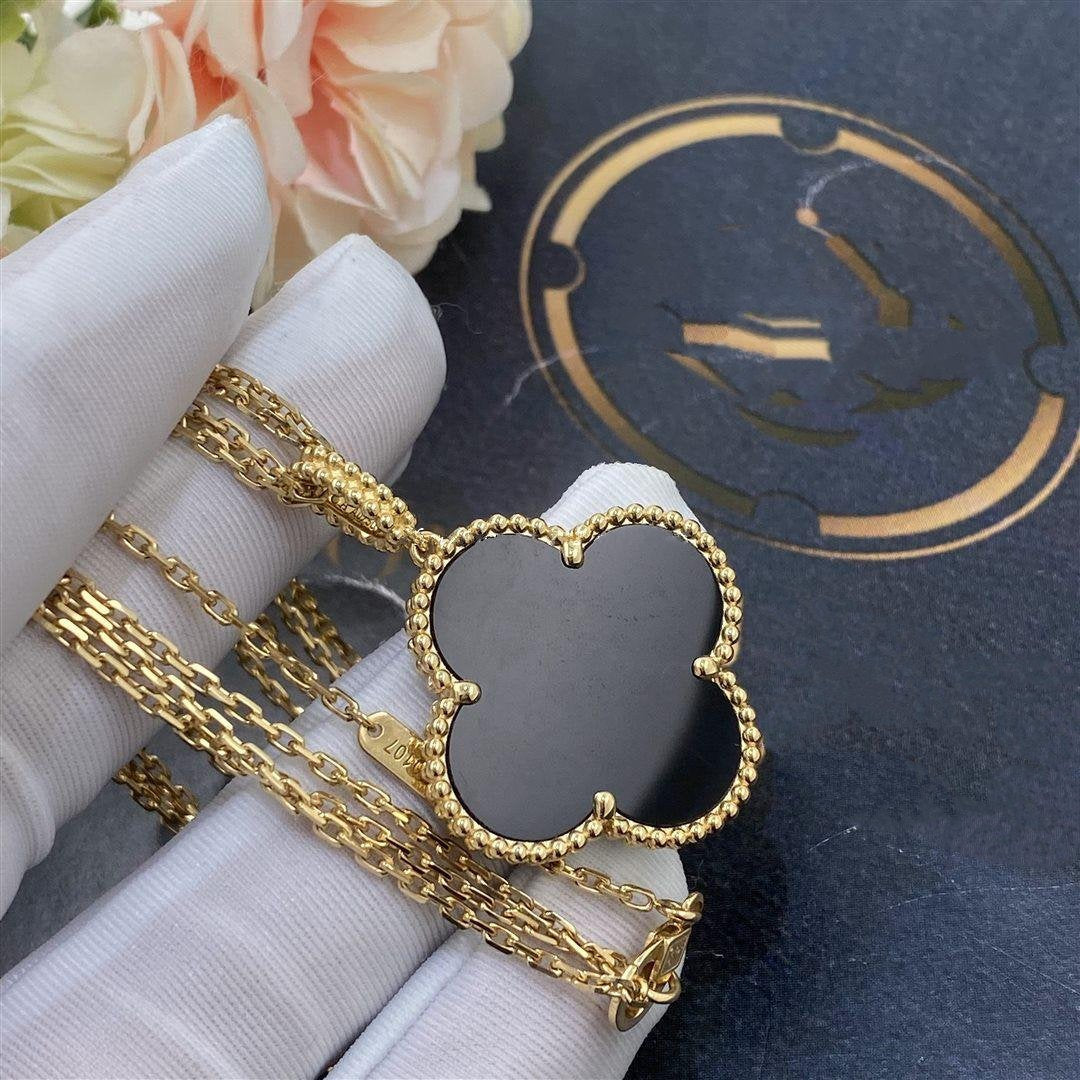 [Aurelle Style]CLOVER 25MM GOLD ONYX BIG CLOVER NECKLACE